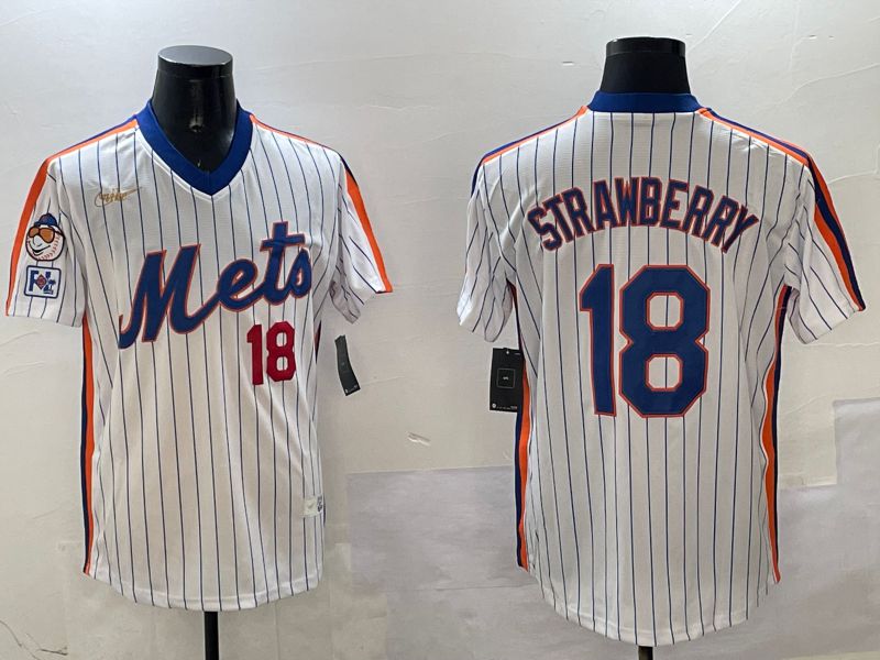 Men New York Mets #18 Strawberry White Stripe Throwback Game Fashion 2025 Nike MLB Jersey style 3->new york mets->MLB Jersey
